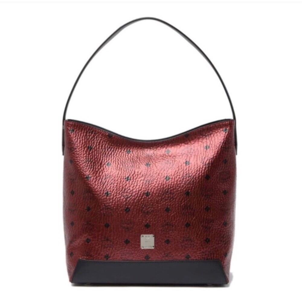 New MCM Medium Spot Visetos Leather Hobo Bag